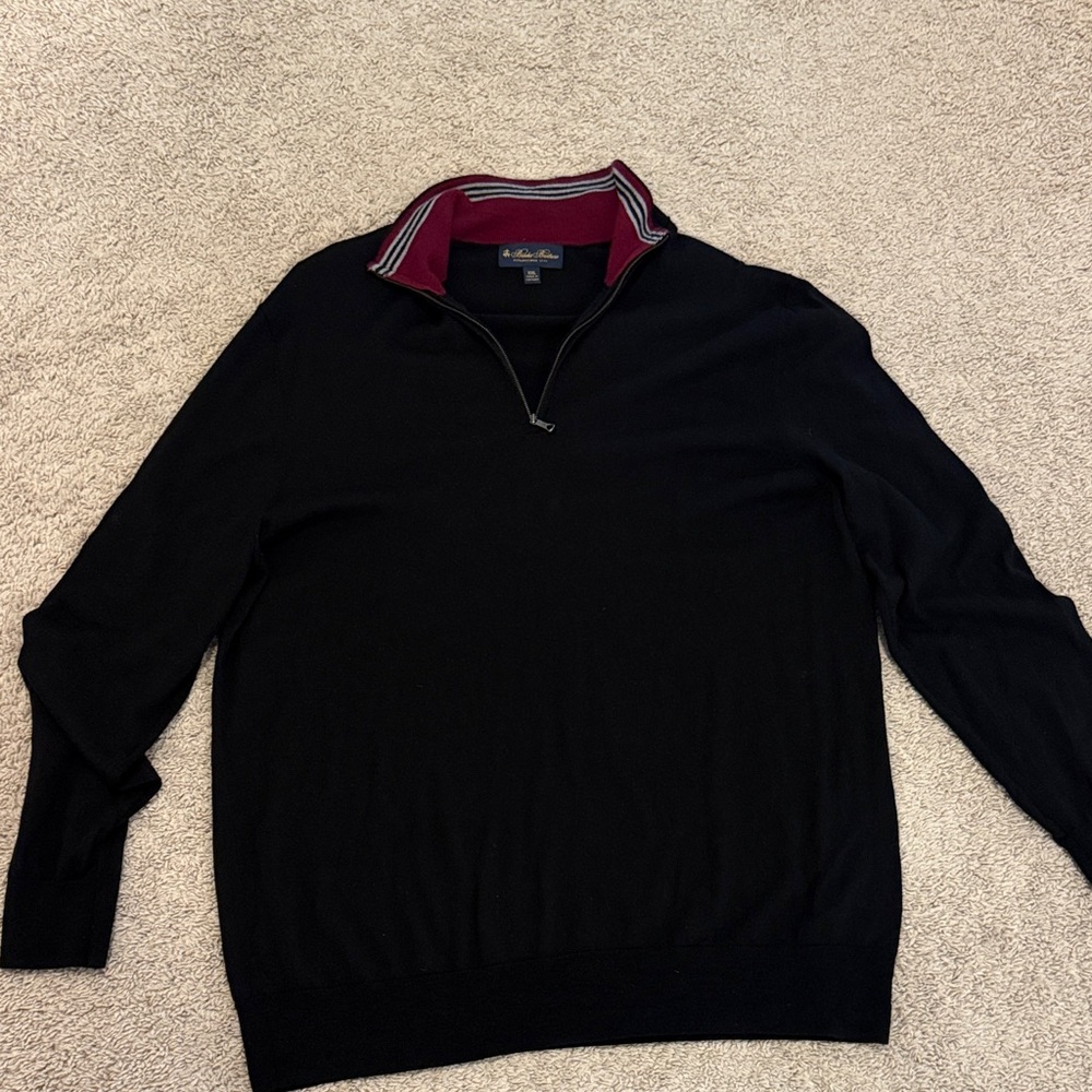 Brooks Brothers Black Zip-Up Sweater with Red Collar